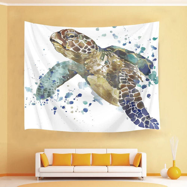 Sea Turtle Watercolor Wall Hanging Tapestry,60Wx40H