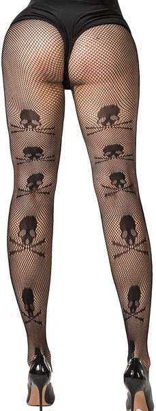 Skull High Waisted Women's Sheer Fishnet Stockings Pantyhose