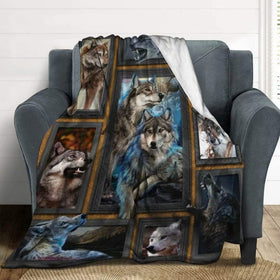Night Wolf Roar Print Plush Fleece Throw Blanket, 60"X80"
