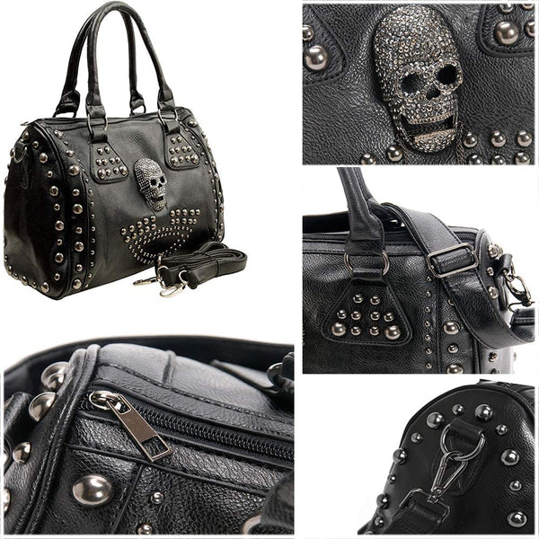 Women Skull Large Capacity Studded Shoulder Handbag