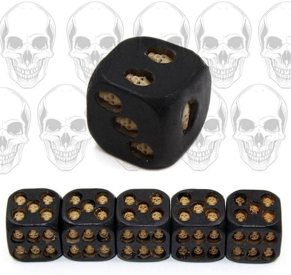 Hand Carved Set of 5 Pcs Black Skull Novelty Dice