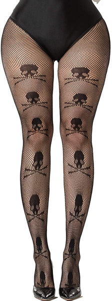 Skull High Waisted Women's Sheer Fishnet Stockings Pantyhose