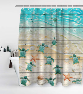 Baby Sea Turtles Shower Curtain with 12 Hooks - 72 x 72 inches