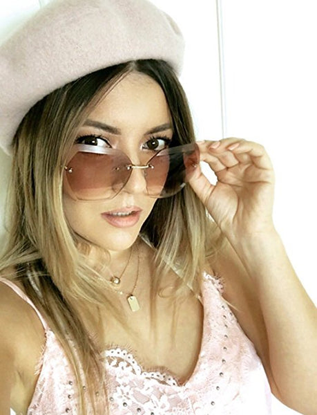 Oversized Rimless Sunglasses for Women Diamond Cut