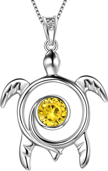 Spiral 925 Sterling Silver Sea Turtle Birthstone Necklace