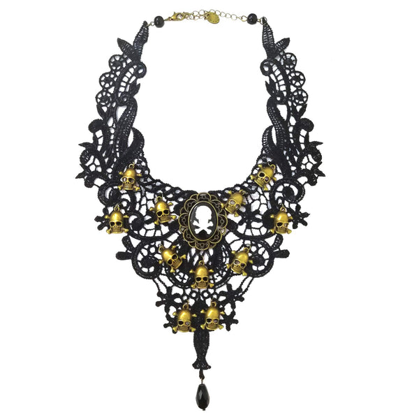 Black Lace Gothic Lolita Skull Victorian Choker Necklace