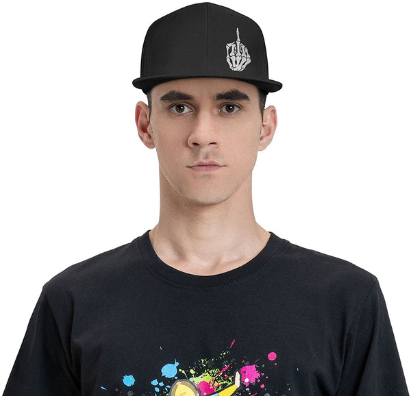 Adjustable Skull Mesh Middle Finger Snapback Hat