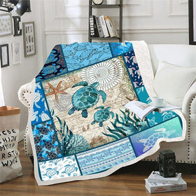 Sea Turtle Blanket Abstract Tortoise Sherpa Throw Blanket (51X59IN)