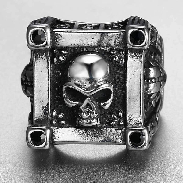 Retro Vintage Square Death Skull Gothic Ring