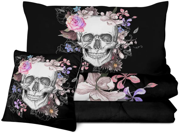 Skull Roses 4 Pieces Comforter Set (Queen)