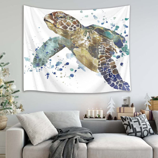 Sea Turtle Watercolor Wall Hanging Tapestry,60Wx40H