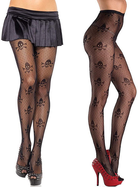 Fishnet Skull Stockings High Waisted Pantyhose 2Pcs