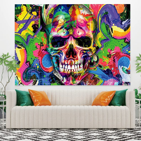 Psychedelic Abstract Skull Wall Tapestry, 39.4x27.5in