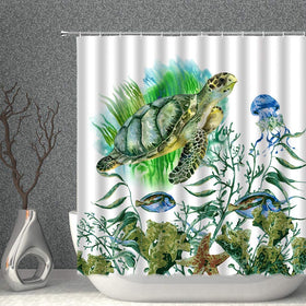 Sea Turtle Jellyfish Shower Curtain 70x70 Inch with Hooks