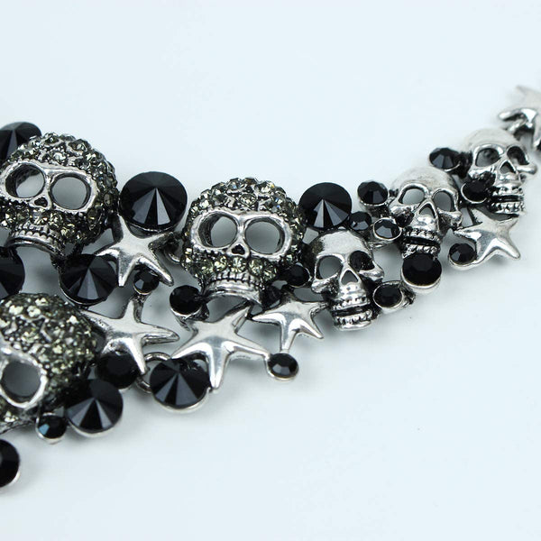 Vintage Skull Crystal Statement Necklace Earrings Set