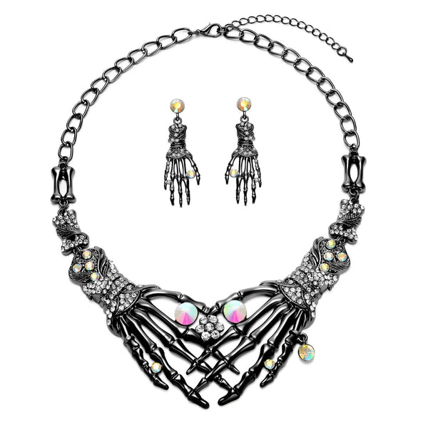 Skeleton Choker Statement Necklace Earrings Jewelry Set