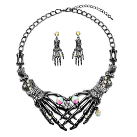 Skeleton Choker Statement Necklace Earrings Jewelry Set