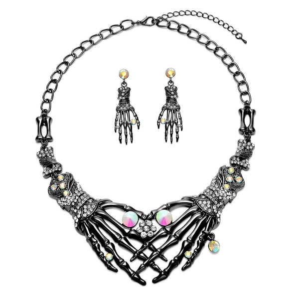 Skeleton Choker Statement Necklace Earrings Jewelry Set