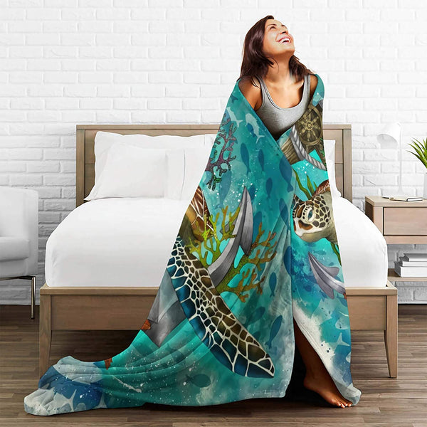 Sea Turtle Fleece Throw Blanket Home Decor 80"X60" Large