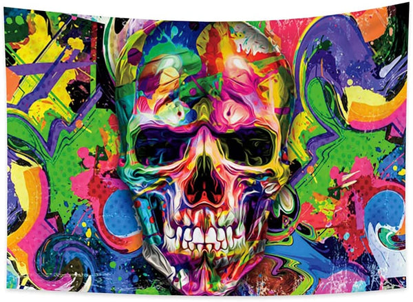 Psychedelic Abstract Skull Wall Tapestry, 39.4x27.5in