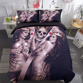 Skull Golden Crown Duvet Cover Set King Size 90" x 103"