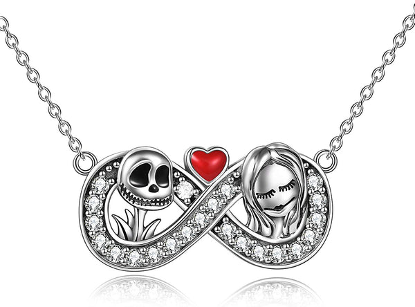 925 Silver Skeleton Skull Infinity Heart Necklace