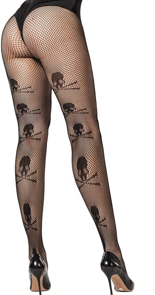 Skull High Waisted Women's Sheer Fishnet Stockings Pantyhose