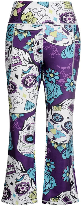 Women Plus Size Bootcut Skull High Waisted Stretch Leggings