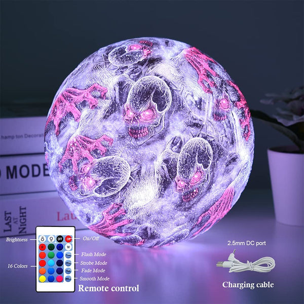 Skull Color Changing Moon Lamp (5.9 inch 16 Colors LED with Stand)