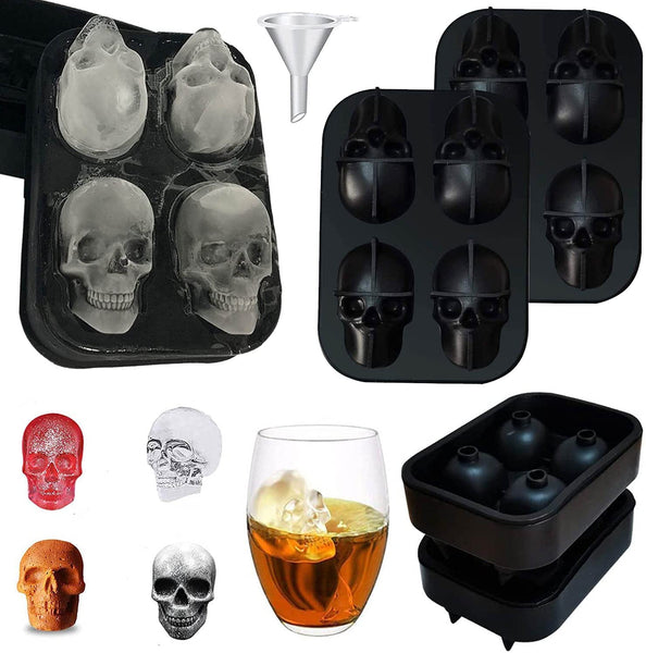 Pack of 2 BPA Free Flexible Silicone Skull Ice Mold Trays