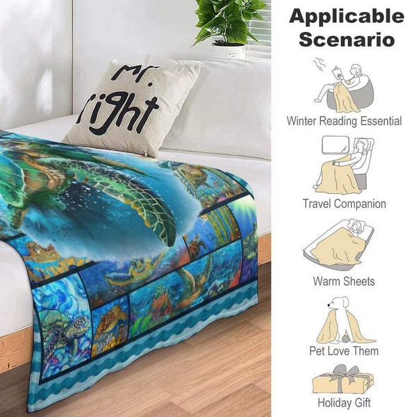 Sea Turtle Fleece Blanket Throw 60"X80"for Adult