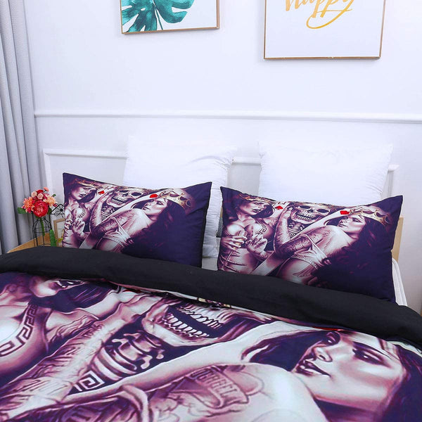 Skull Golden Crown Duvet Cover Set King Size 90" x 103"