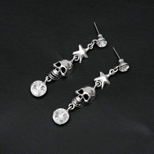 Vintage Skull Crystal Statement Necklace Earrings Set