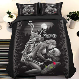 Skull Duvet Cover Ride or Die, 3 Pieces(1 Duvet Cover +2 Pillowcases)