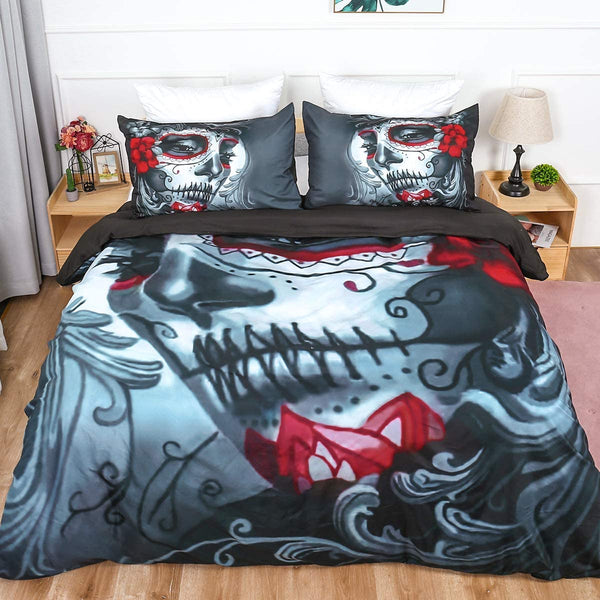 Skull Bedding Duvet Cover Set Queen (1 Duvet Cover +2 Pillowcases),