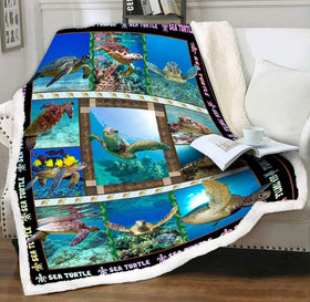 Sea Turtle Cuddly Sherpa Fleece Blanket 50”x60”