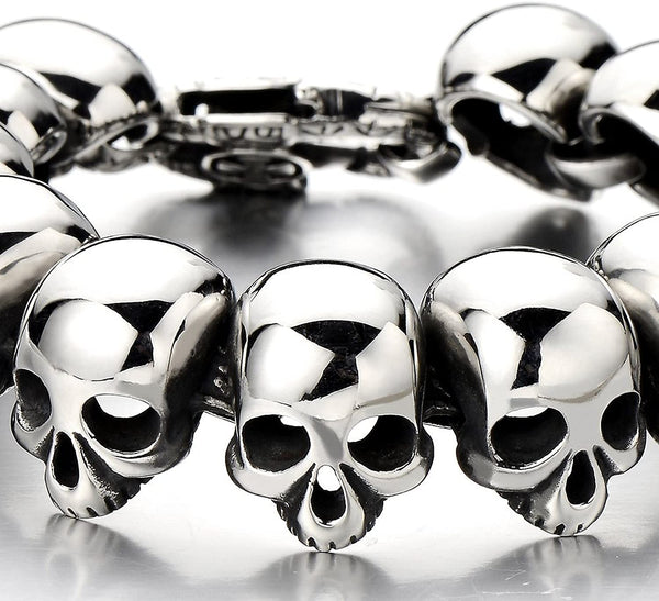 Men Stainless Steel Large Skull Link Bracelet