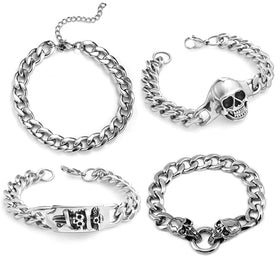Skull Stainless Steel Bracelet Cuban Chain Jewelry Set For Men