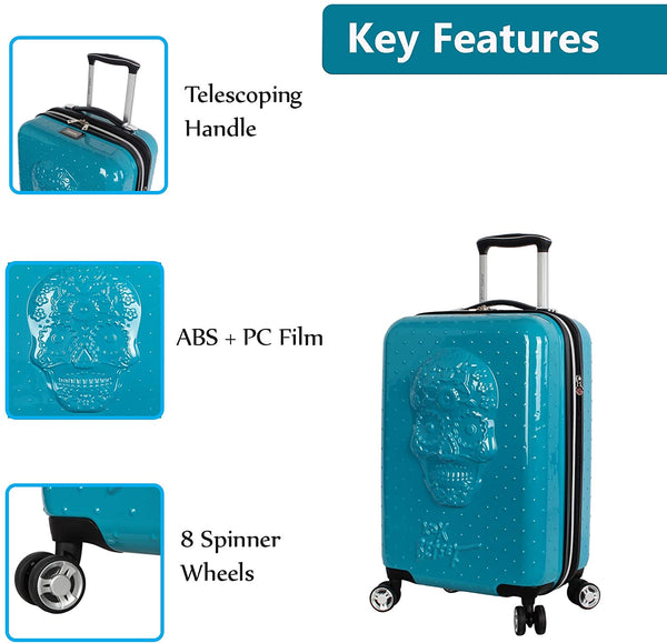 Sugar Skull 20 Inch Carry On - Expandable (ABS + PC) Hardside Luggage