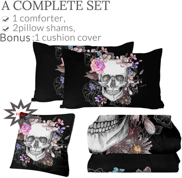 Skull Roses 4 Pieces Comforter Set (Queen)
