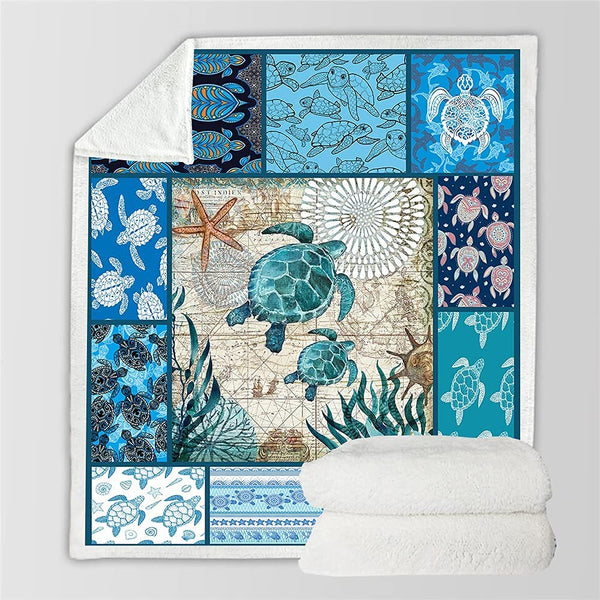 Sea Turtle Blanket Abstract Tortoise Sherpa Throw Blanket (51X59IN)