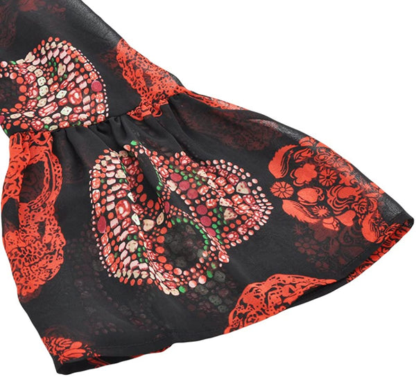 Women Skull Print Sheer Loose Kimono Cardigan Tops Blouse Cover up