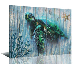 Canvas Framed Ready to Hang Sea Turtle Wall Art Print Panel 16"x12"