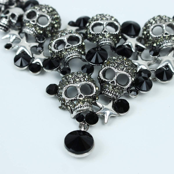 Vintage Skull Crystal Statement Necklace Earrings Set