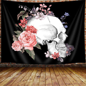 Skull Skeleton Floral Wall Tapestry (60" W X 40" H)