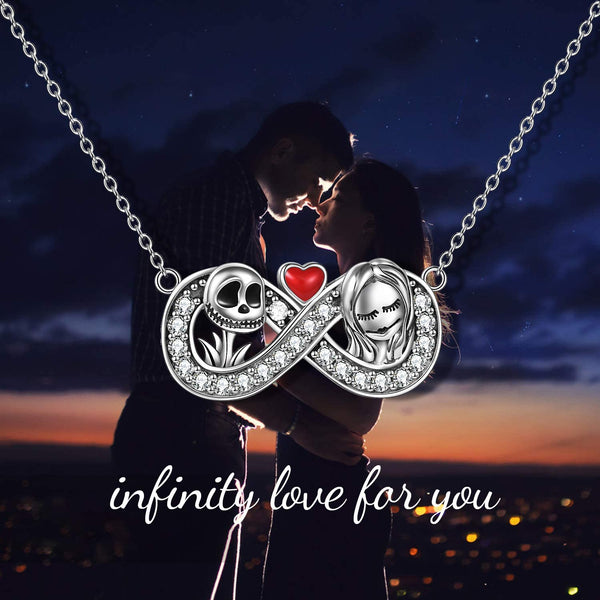 925 Silver Skeleton Skull Infinity Heart Necklace