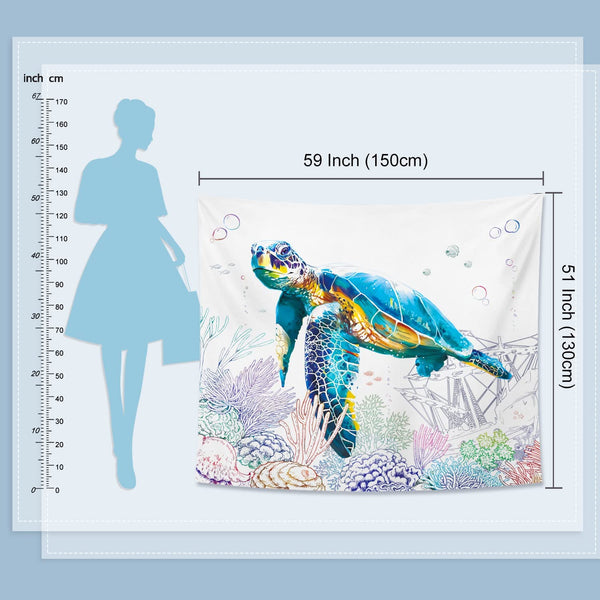 Teal Sea Turtle Tapestry Decor 59x51 Inch