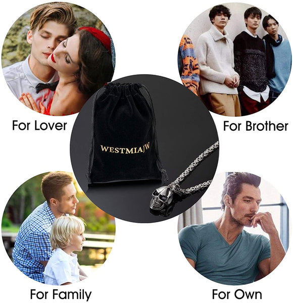 Men Stainless Skull Pendant Necklace Bracelet Set