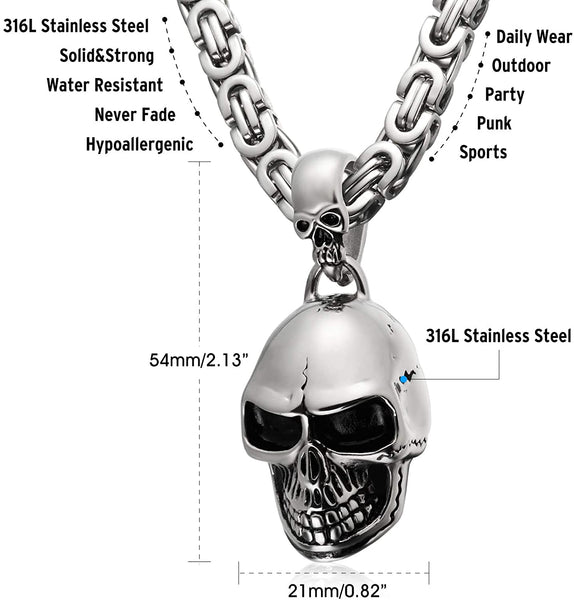 Men Stainless Skull Pendant Necklace Bracelet Set