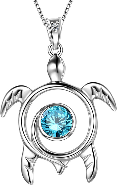Spiral 925 Sterling Silver Sea Turtle Birthstone Necklace